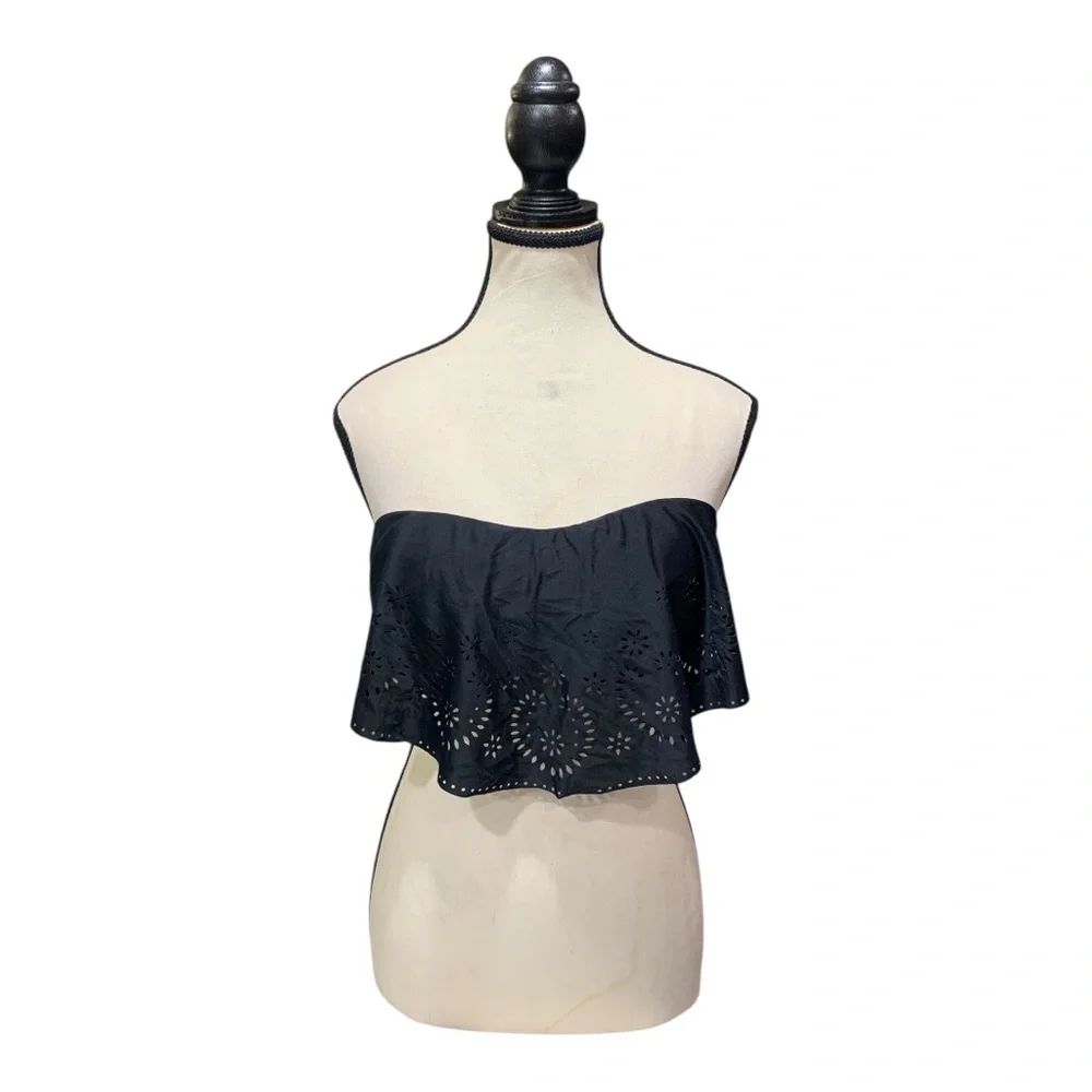 Xhilaration Black Ruffle Bandeau Bikini Top - Picture 9 of 16